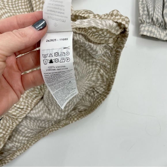 SUMMUM Kaleidoscope Luxury print top with puff sleeves in alpaca Neutral Small - Picture 11 of 14